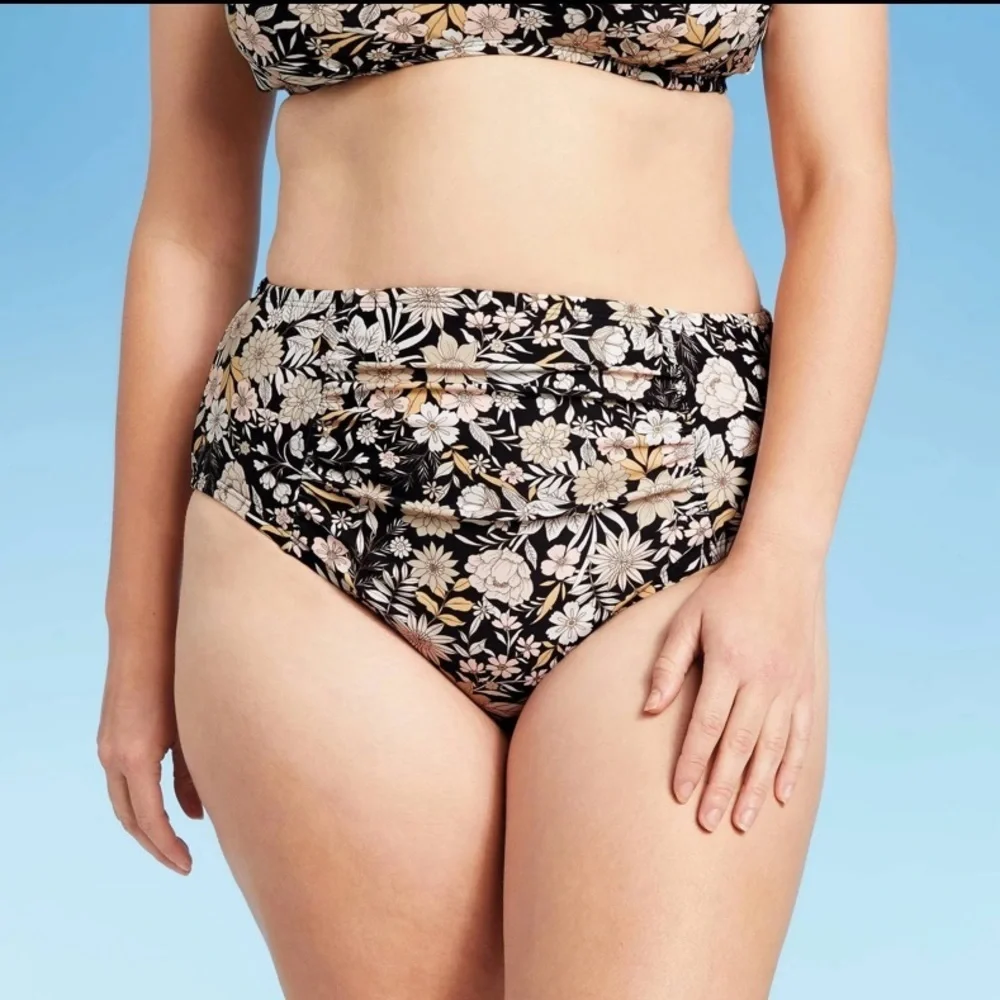 (XL)- Kona Sol Women's High Waist Medium Coverage Bikini Bottom - Floral